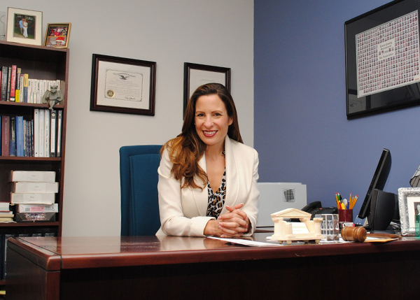 woman sitting at full time office suite